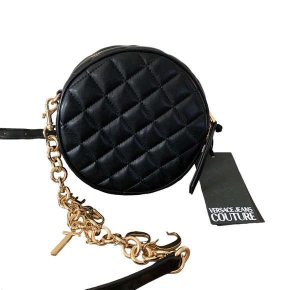Versace Jeans Couture Quilted Rounded Crossbody Bag Gold-tone Chain Logo Charms - Picture 4 of 13